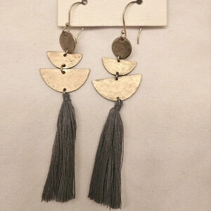 World Market Grey and Gold Tassel Dangle Earrings